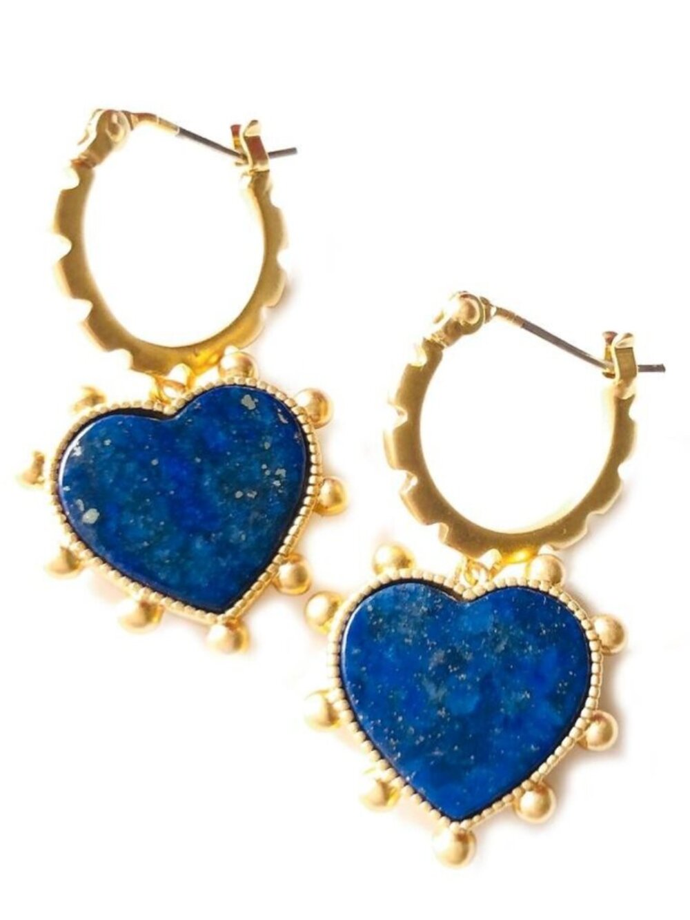Tory Burch Blue Lapis Heart Hoop Earrings Gold Tone Statement Heart Drop Earring
